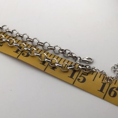 Vtg Necklace Chunky Crown Pendant SilverT Rhinestone Hip Hop Layer 30-33”