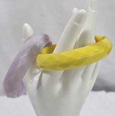 Vintage MCM Diamond Cut Pattern Black Yellow/Lavender Bracelets Set Of 2