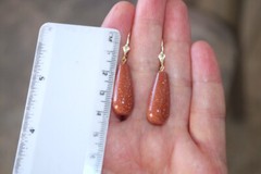 Handmade 14K Carved Large Sunstone Tear Drop Lever back Earrings