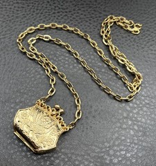 Vintage Bird Peacock Locket Purse Pendant Gold Tone Necklace Chain 24”