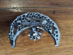 Crescent Moon Brooch 1.25in Rhinestone Silver Tone Vintage