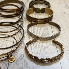 Vintage Style Bangle Bracelet Lot Copper Bronze Brass Tone Mixed Metal Stack