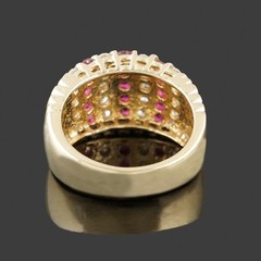Solid 14K Yellow Gold, Seven Row 1.35 CTW Ruby & Diamond Cigar Band Estate Ring