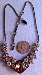 Givenchy Gold Silk Frontal Necklace Rhinestones Amber Pale Pink & White Stones