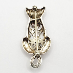 Cat Kitty Kitten Open Filigree Sterling Silver 925 Jezlaine Vintage Brooch Pin