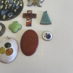 Vintage Lot Of 12 Enameled Copper Pendants