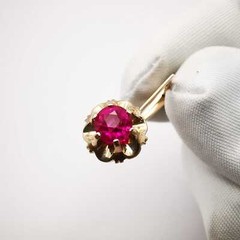USSR Vintage Earrings Rose Gold 583 14K Star Jewelry Ideal Condition Ruby 4.4g