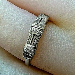 Original EARTH MINED DIAMOND Deco Wedding BAND Antique SOLID PLATINUM Ring S 5.5