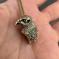 Vintage Eagle Pendant Necklace Gold Tone Figural Bird Signed 18″ Chain Box Clasp