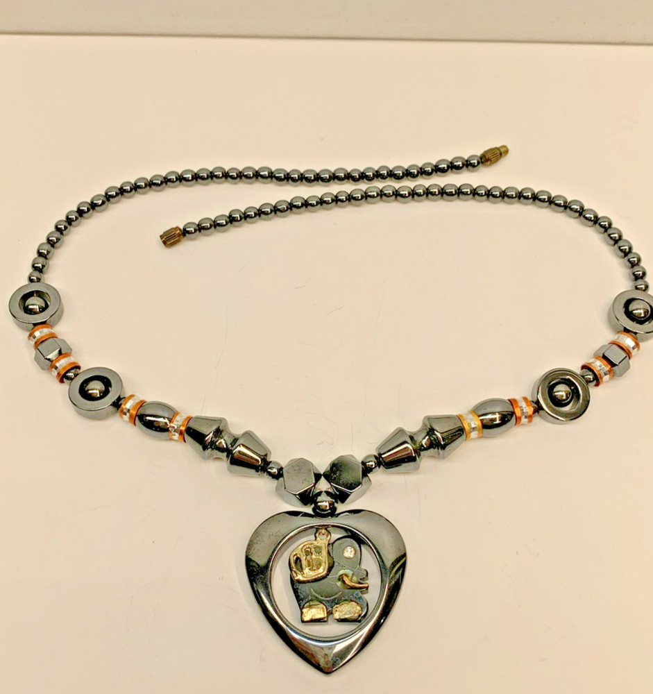 Vintage Heavy Heart W/ Good Luck Elephant Inside Pendant Necklace