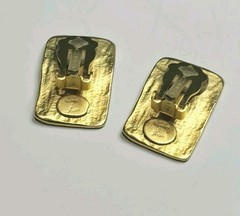 Norma Jean Signed Vintage 1980s Gold Hammered Rectangle Statement Clip Earrings