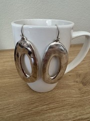 Vintage 925 Sterling Silver Open Oval Dangle Drop Hook Earrings 2.75in No Stone