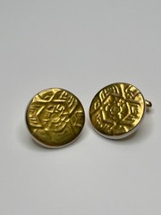 Vintage Brutalist Gold Tone Coin White Disc Mid Century England Cufflinks