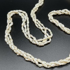 Vintage Freshwater Rice Pearl Necklace 3 Strand Twisted 28 in