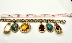 Vintage Etruscan Revival Style Charm Bracelet Watch Fob Style Gold Tone 7 1/8”