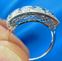 Original EARTH MINED DIAMOND SAPPHIRE Deco Statement Ring PLATINUM Filigree Band