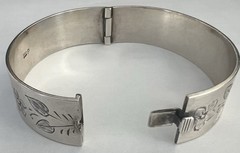 Vintage H.G.&S. English Sterling Silver Art Deco Hinged Bangle Bracelet 7″