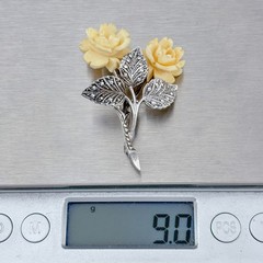 Vintage Sterling Silver 925 Marcasite Carved Rose Brooch