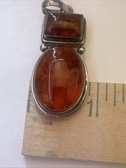 Vintage Sterling Silver 925 Big Cognac Amber Pendant 12.96g