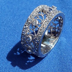 STERLING SILVER DESIGNER White CZ Filigree Wedding Band ETERNITY Ring Size 7.75