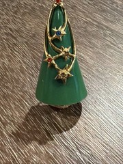 ARTHUR PEPPER ART MCM CHRISTMAS TREE GREEN ENAMEL STAR RHINESTONES 2″ BROOCH PIN