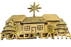 Vintage Casual Corner Peace On Earth Christmas Village Brooch Gold Tone Pin