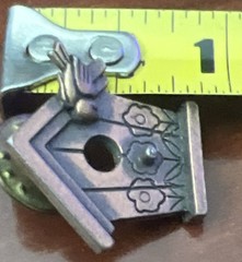 JJ Jonette Pewter Bird House Pin Brooch Antiqued Bronze Color 7/8 inch