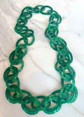 RESIN LUCITE EMERALD GREEN 36 in DOUBLE LINK CHAIN CHUNKY NECKLACE SAUTOIR NEW
