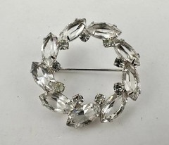 Vintage White Gold Plated Open Back Crystal Brooch Pin Unsigned Estate Sale Read