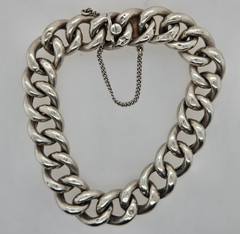 Sterling Silver CHUNKY CURB LINK Charm Bracelet Size 7 Vintage 21 grams