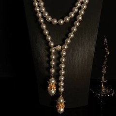 Vintage Long Pearl Necklace Tassel Pendant Statement Jewelry Baroque Style