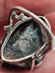 Vintage Sterling Silver Modernist Large Green Free Form Stone Chunky Ring Size 4