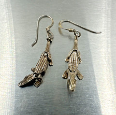 Vtg Alligator 925 Sterling Silver Articulated Dangle Earrings ~1.5 Inches Long