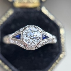 Art Deco Old European Cut Diamond Sapphire Engagement Ring