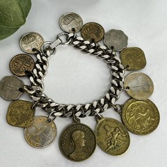 Vintage 13 Coin Charm Bracelet Belgium, India, Pakistan 1957 1959 1955 7”