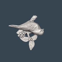 Birds & Blooms Pewter Bird On A Branch Pin Silver Tone Vintage 2002