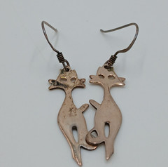 VTG 925 Cat Silhouette 1.5in Drop Earrings Sterling Silver 3g Patina Intact READ