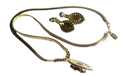 Vintage LADY REMINGTON RED & CLEAR RHINESTONE NECKLACE Earrings SET-Signed