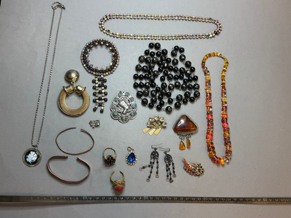 Vintage Costume Jewelry Lot Estate 1960s Czech Choker Boho Purple Earrings Brooc