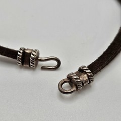 VINTAGE Genuine Stone Wood Three Strand Leather Boho Beaded Necklace