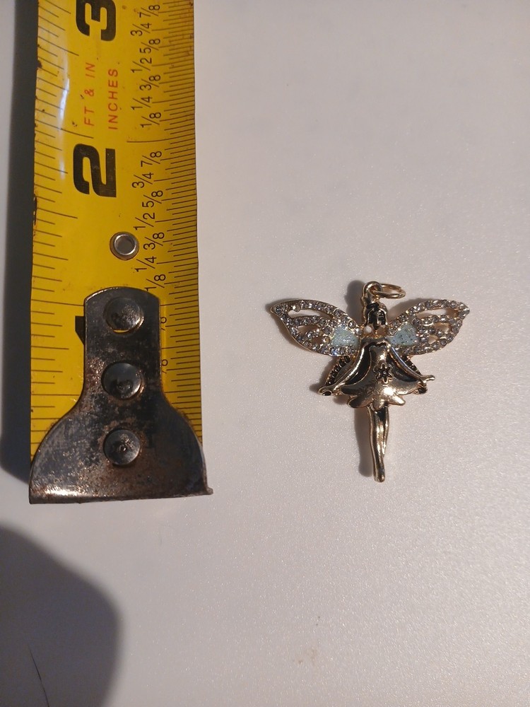 Kirks Folley Fairy Angel Vintage Charm Gold Tone Pandant W Rhinestones