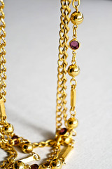 Vintage Purple Faceted Crystal Glass THree Tier Gold Tone Chain Necklace