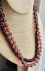 Vintage Beaded Plum Burgundy Glass Crystal Layered Silver Jeweled Clasp Necklace