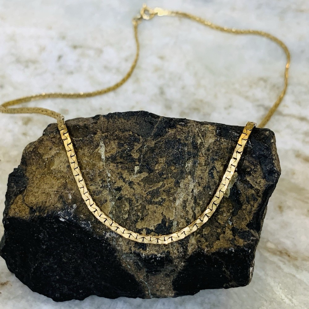 12k Gold Filled Chain Necklace Snake C Link Flat choker 2mm Wide 3.9gr VTG 14.5”