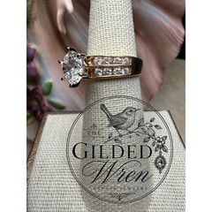 14K Gold Diamonique Simulated Diamond Engagement Ring Vintage 2 Ct Solitaire