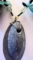 Vintage Unique Prehnite And Stone Necklace Brutalist 21 Inches With Dangle Hook