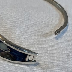 Vintage Alpaca Mexico Hinged Bracelet Celestial & Mountains Abalone, MOP 7”