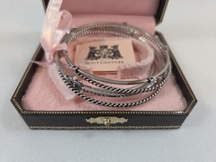 Juicy Couture PAVE ICON Bangle Bracelets Rhinestones Silver Tone Heart Crown