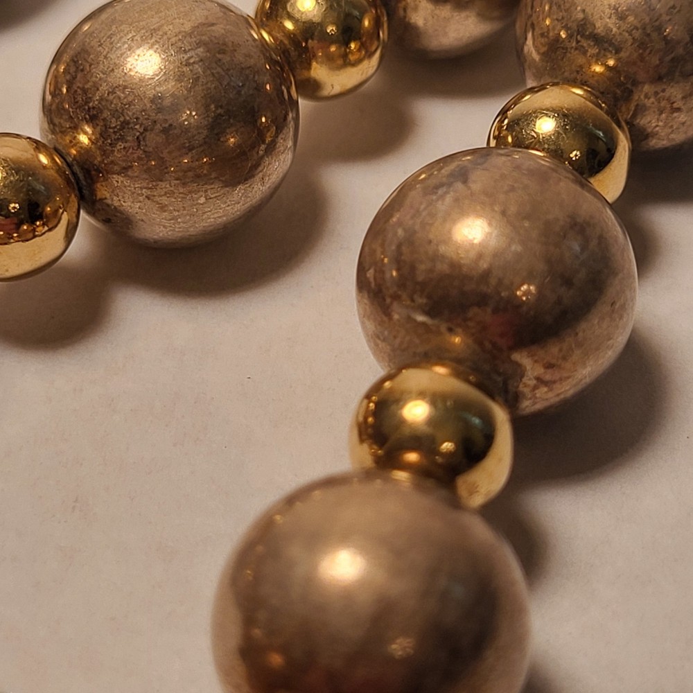 Vintage Chinese Export Silver & Gold Tone Ball Necklace signed Silver 141 g