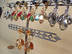 Vintage NOS lot of 5 prs glass jeweled cluster clip earrings multi cognac etc 92